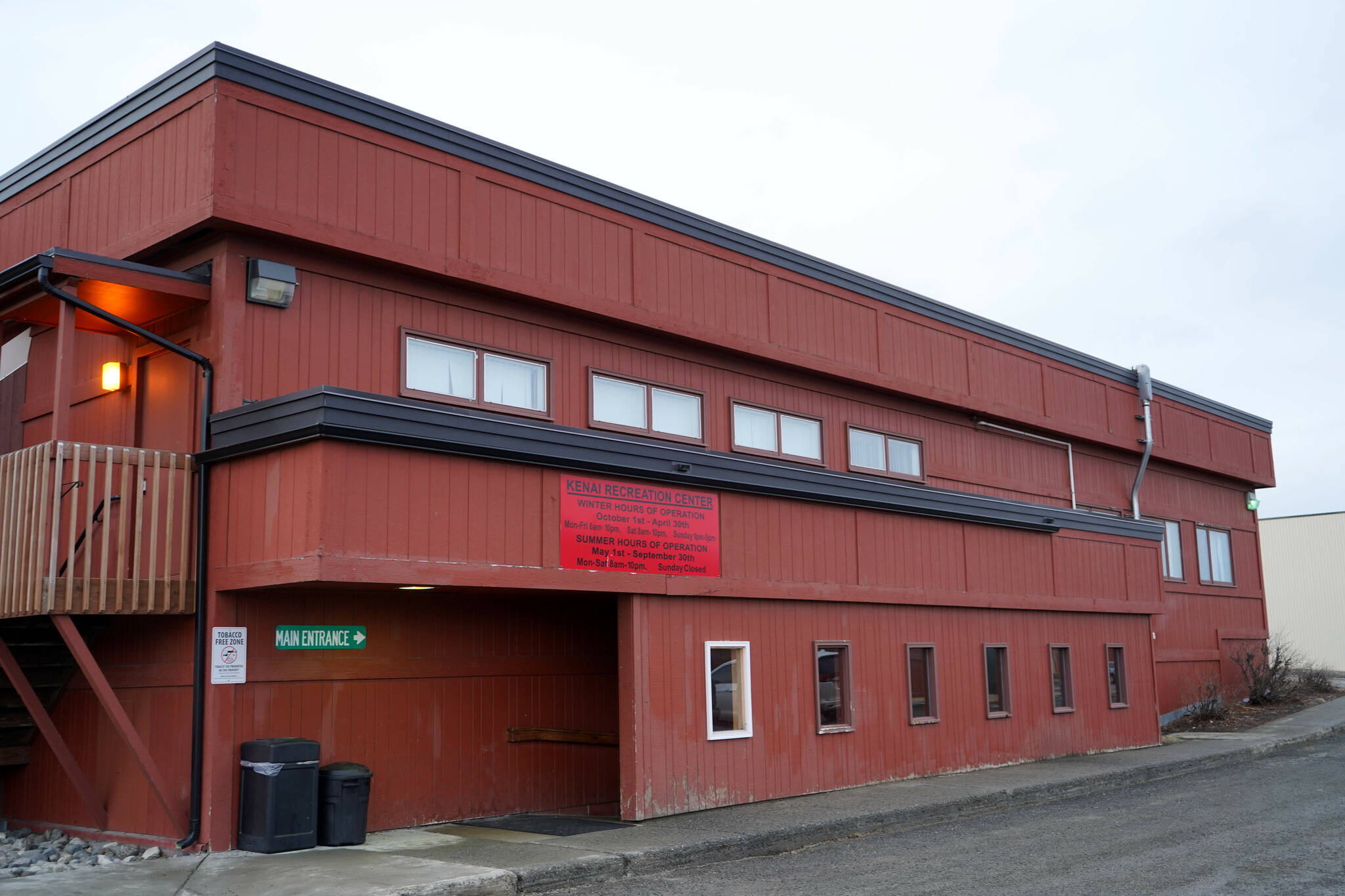 The Kenai Recreation Center stands under overcast skies in Kenai, Alaska, on Monday, Dec. 23, 2024. (Jake Dye/Peninsula Clarion)