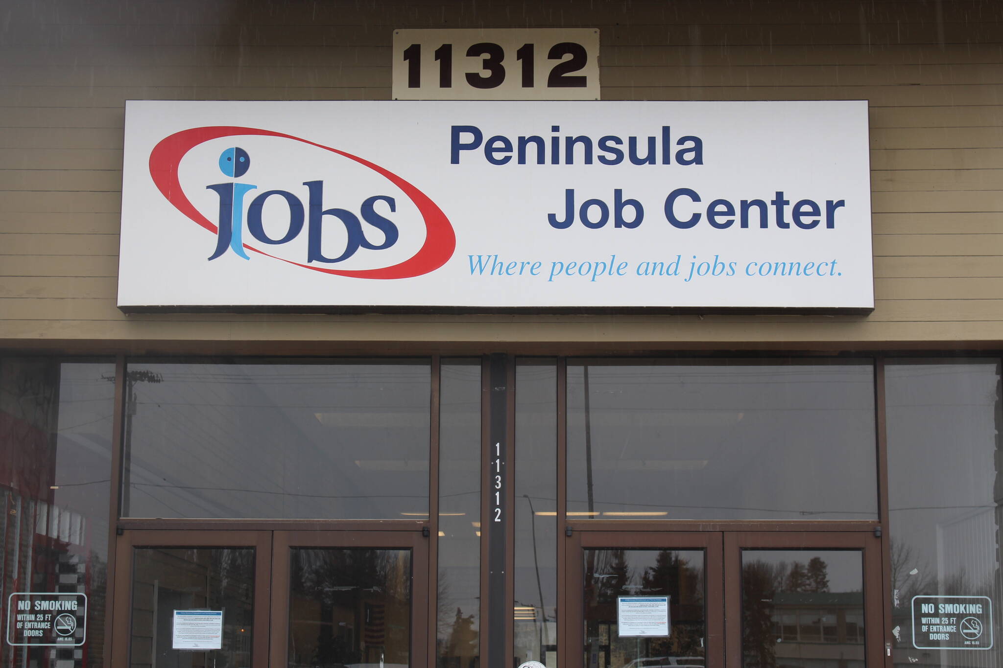 The entrance to the Kenai Peninsula Job Center is seen here in Kenai, Alaska, on April 15, 2020. (Photo by Brian Mazurek/Peninsula Clarion)