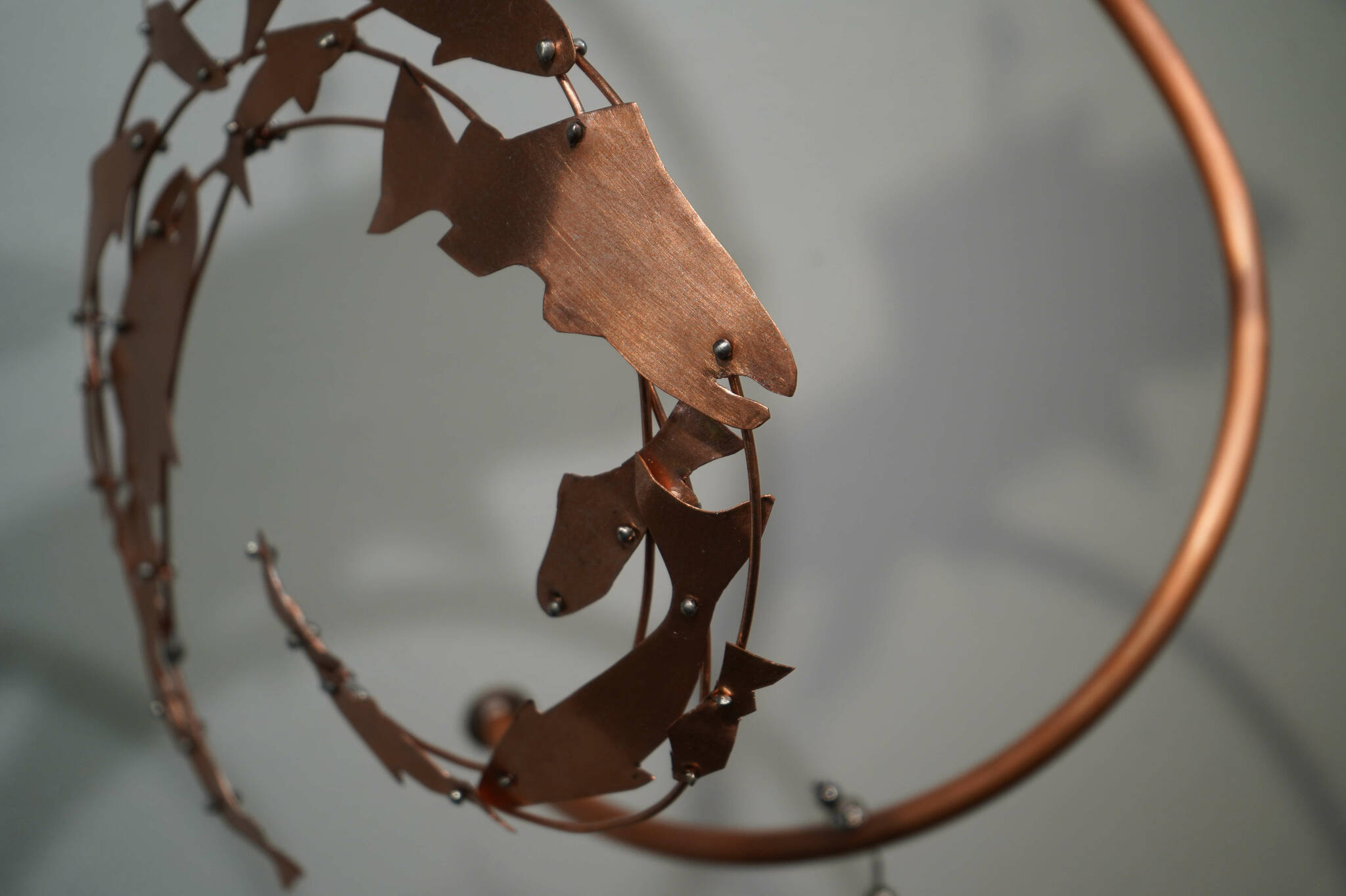 “Itova to Fish” by LuAnn Reynolds is displayed as part of “Kinetic” at the Kenai Art Center in Kenai, Alaska, on Tuesday, Dec. 31, 2024. (Jake Dye/Peninsula Clarion)