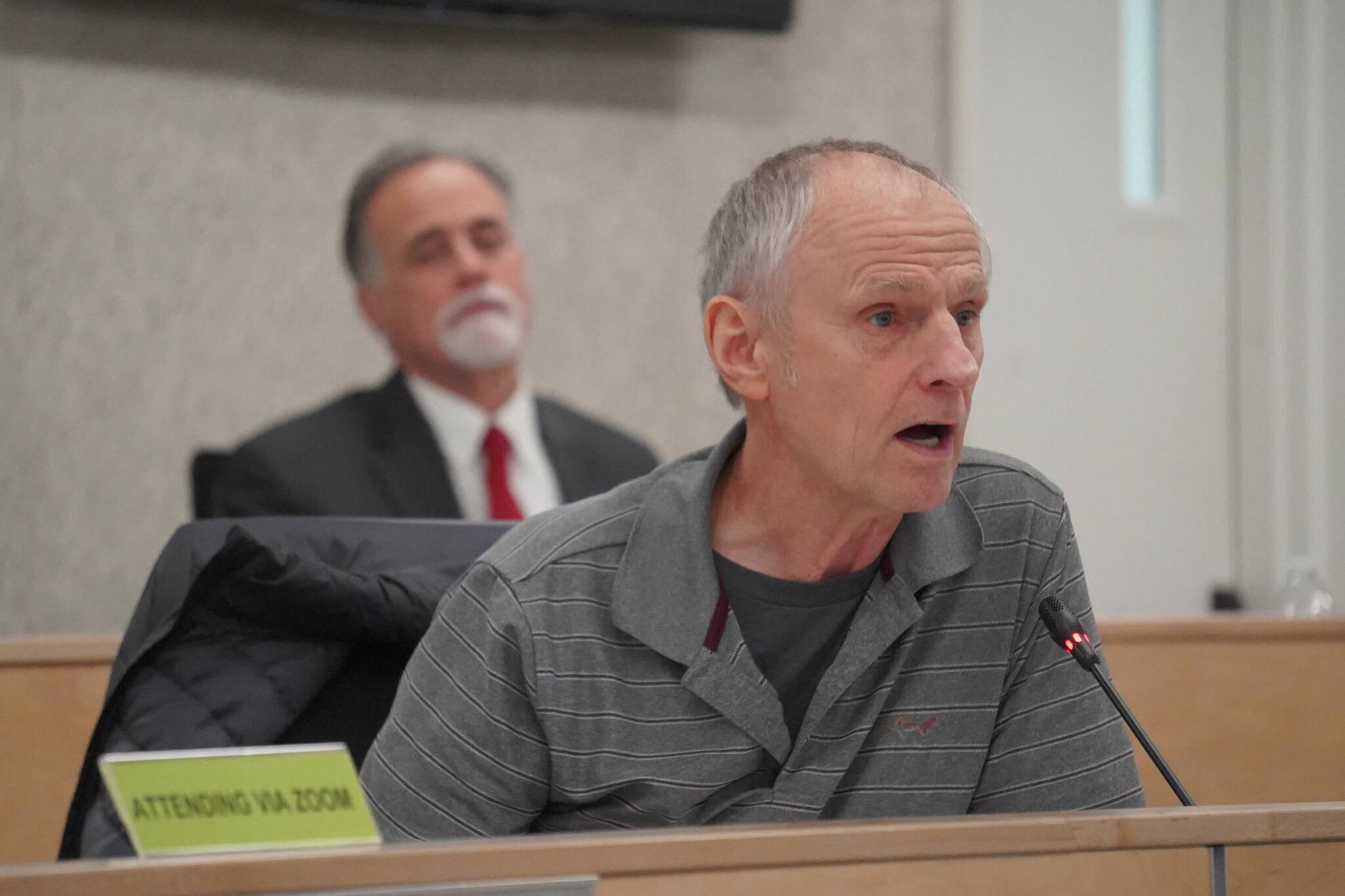 Brent Johnson speaks during a meeting of the Kenai Peninsula Borough Assembly in Soldotna, Alaska, on Tuesday, Jan. 7, 2024. (Jake Dye/Peninsula Clarion)