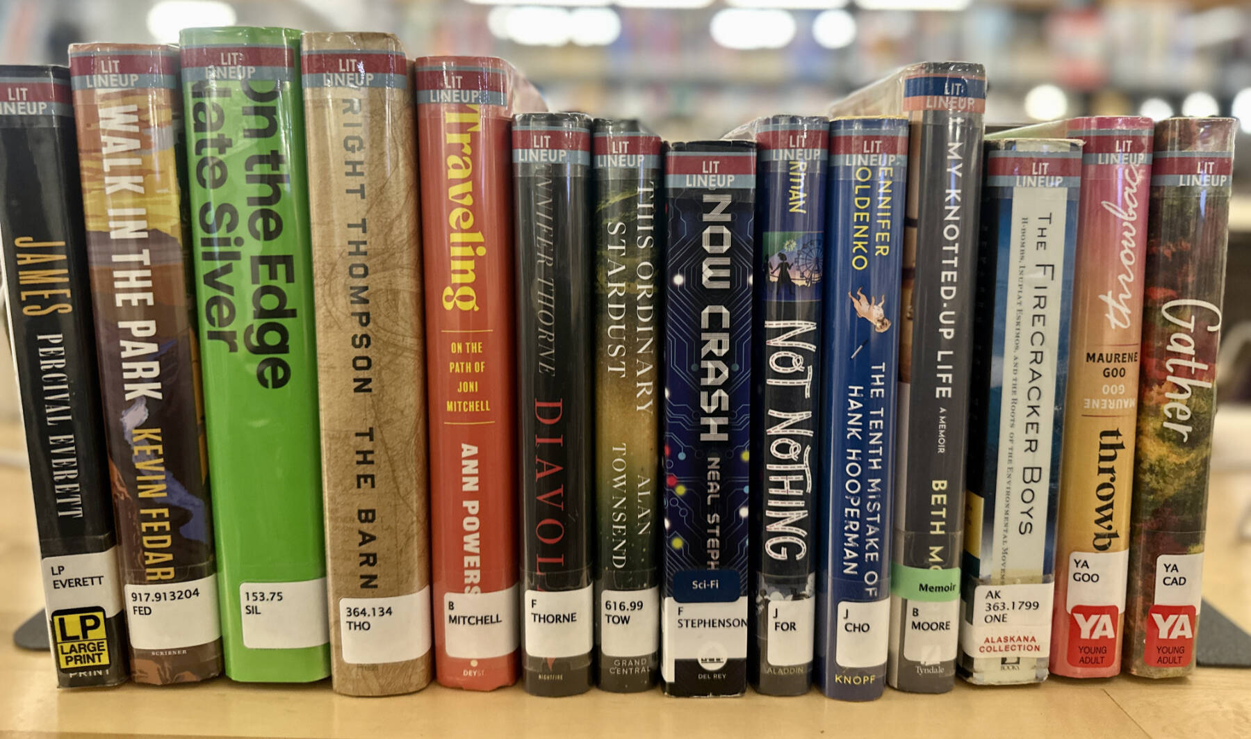 Selections from the 2025 Lit Lineup are lined up on a shelf at the Homer Public Library on Friday, Jan. 2, 2025, in Homer, Alaska. Photo by Christina Whiting