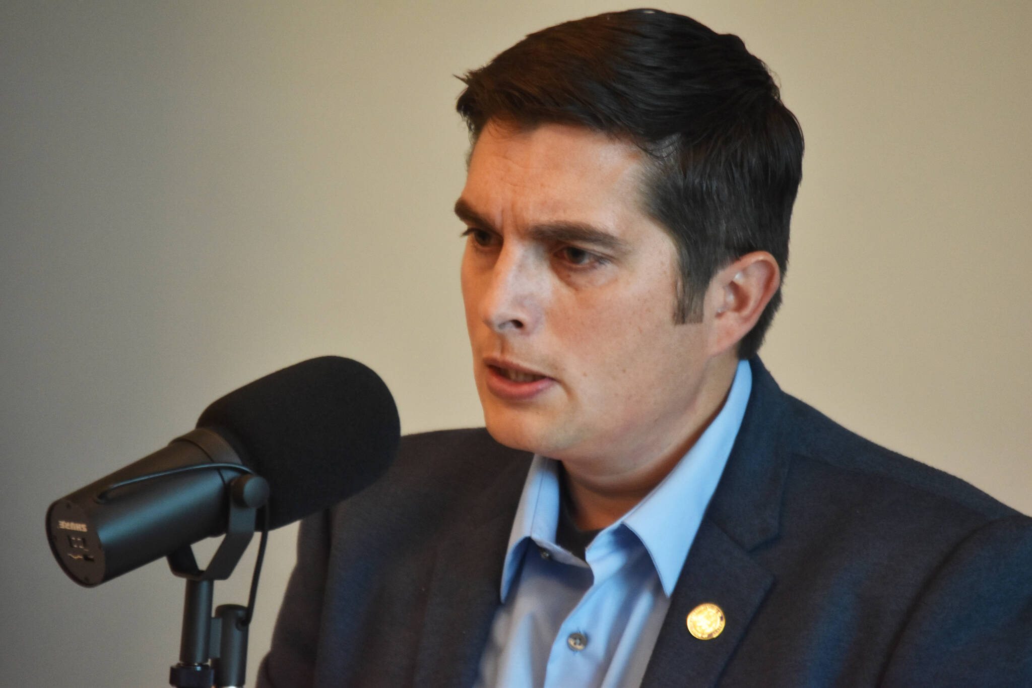 Alaska State House District 7 candidate Rep. Justin Ruffridge participates in the Peninsula Clarion and KDLL 91.9 FM candidate forum at the Soldotna Public Library on Monday, Oct. 14, 2024, in Soldotna, Alaska. (Photo by Erin Thompson/Peninsula Clarion)