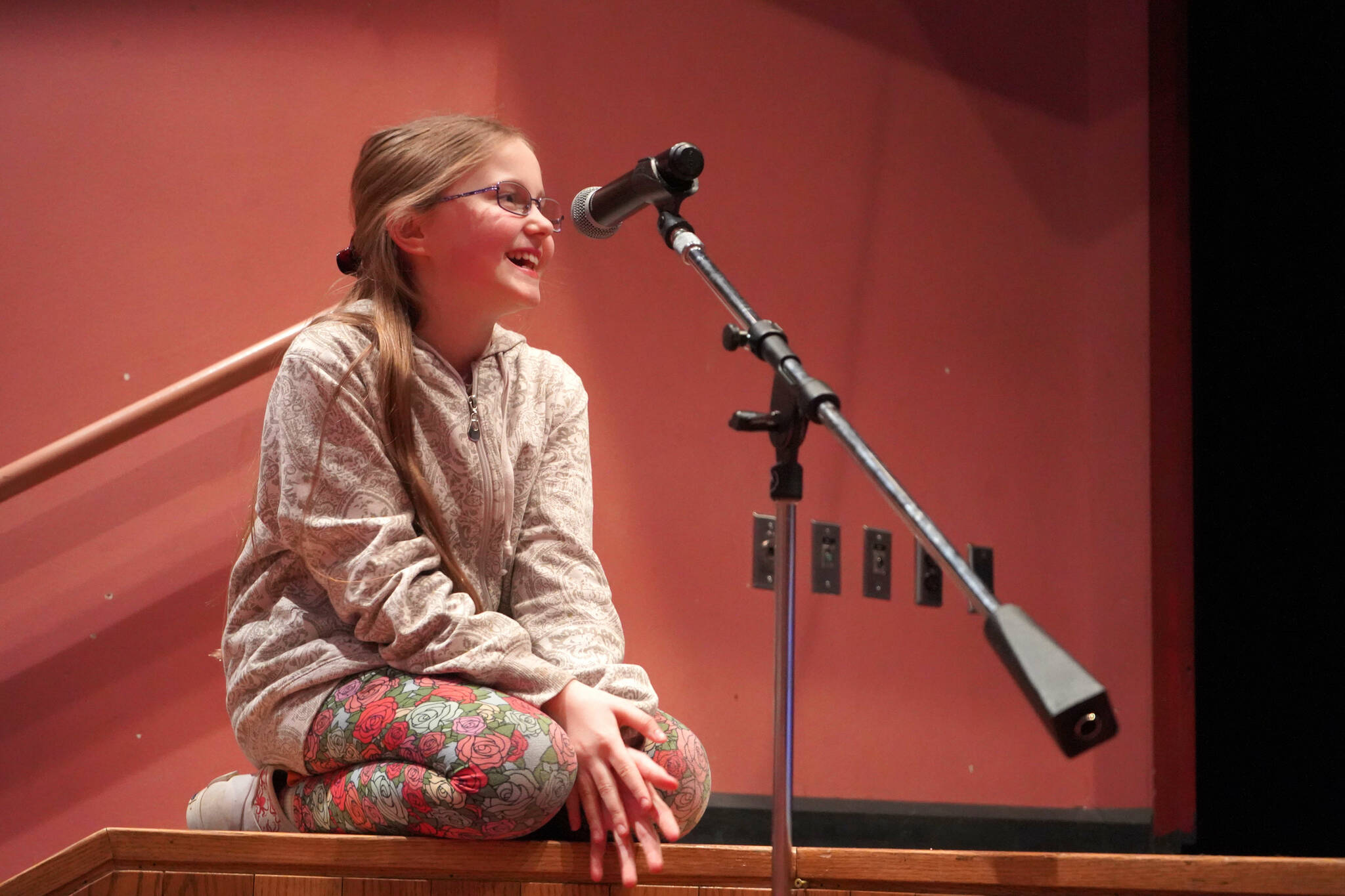 Tiasa Prevost, a student of Nikolaevsk School, speaks during a meeting of the Kenai Peninsula Borough School District’s Board of Education in Homer, Alaska, on Monday, March 3, 2025. (Jake Dye/Peninsula Clarion)